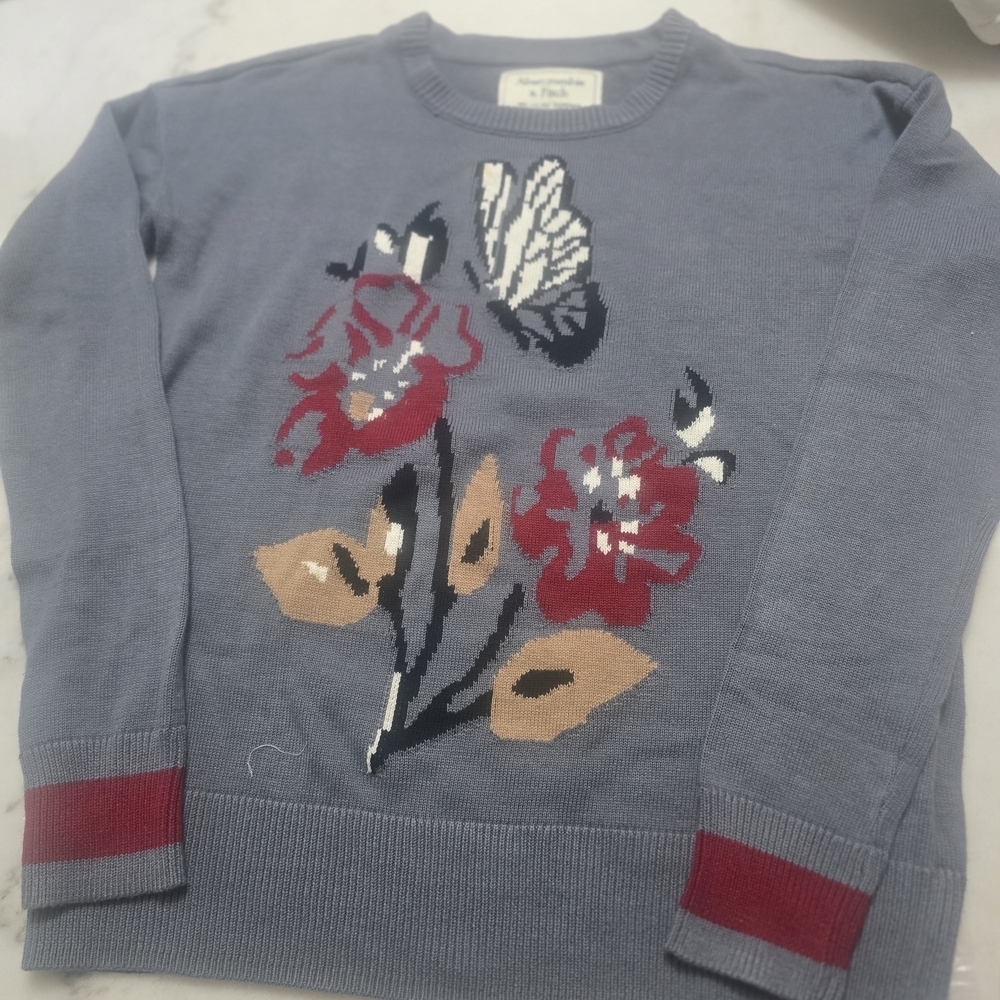 Abercrombie & Fitch Floral Embroidered Sweater - Blue and Red